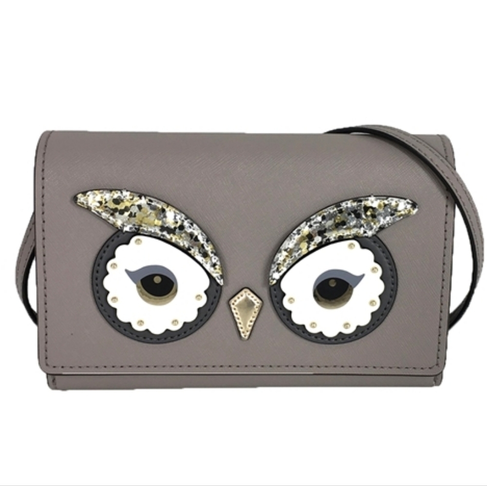 Kate Spade Owl Saffiano Leather Clutch Crossbody Bag, Cityscape Grey Taupe
